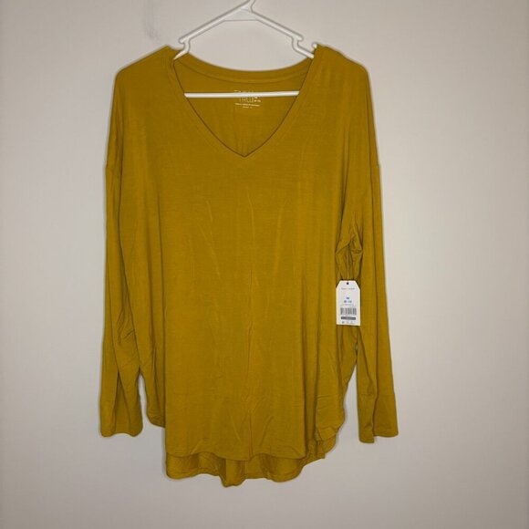 TIME AND TRUE NEW Long Sleeve V Neck Tunic Tee Womans M Yellow Stretch - Picture 1 of 6